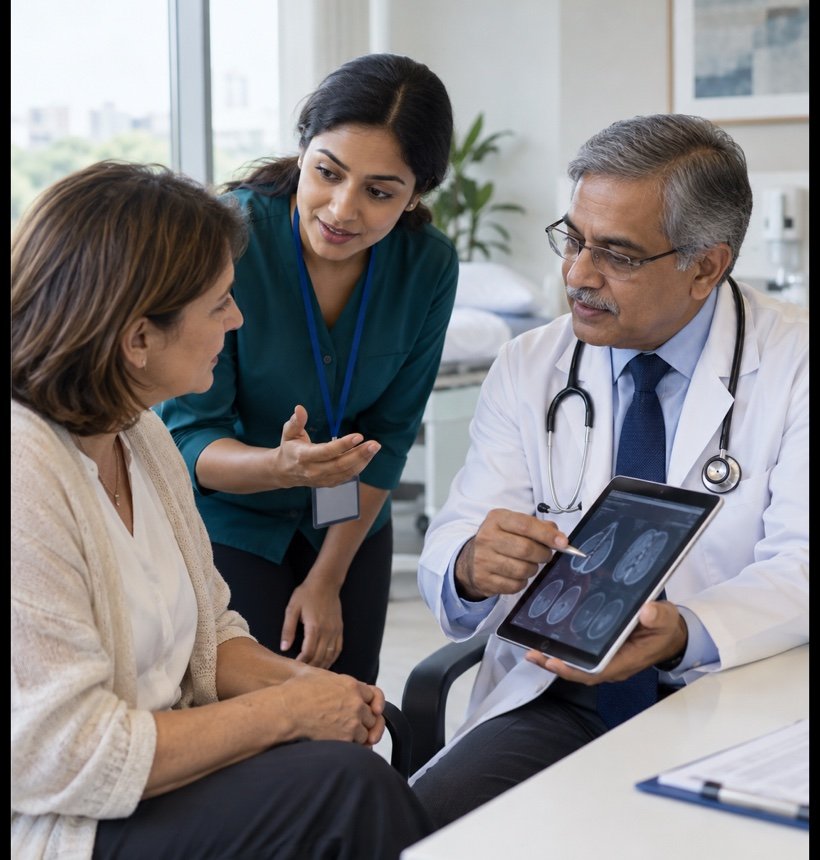 Doctor and interpreter explaining treatment to a patient